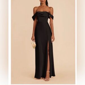 Birdie Grey Bridesmaid Dress - Black Matte Satin